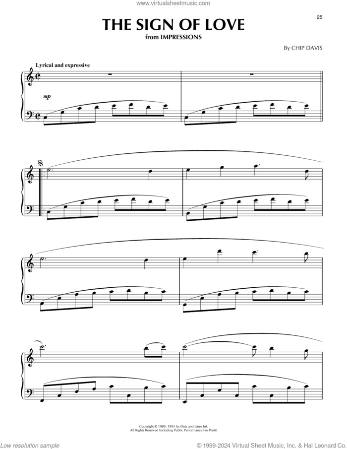 The Sign Of Love sheet music for piano solo by Chip Davis and Mannheim Steamroller, intermediate skill level