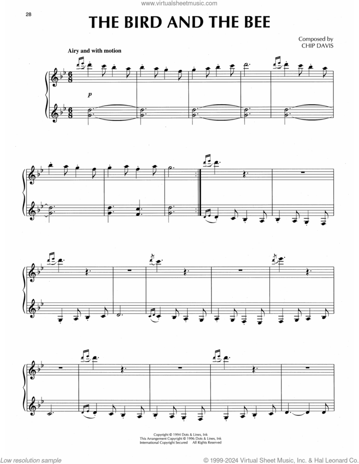 The Bird And The Bee sheet music for piano solo by Chip Davis, intermediate skill level