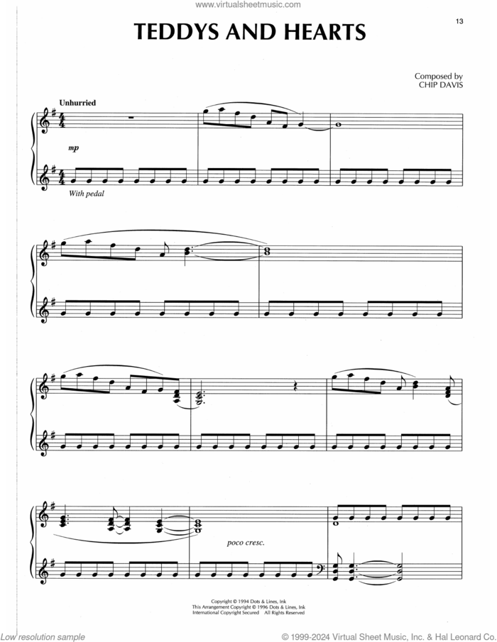 Teddys And Hearts sheet music for piano solo by Chip Davis, intermediate skill level