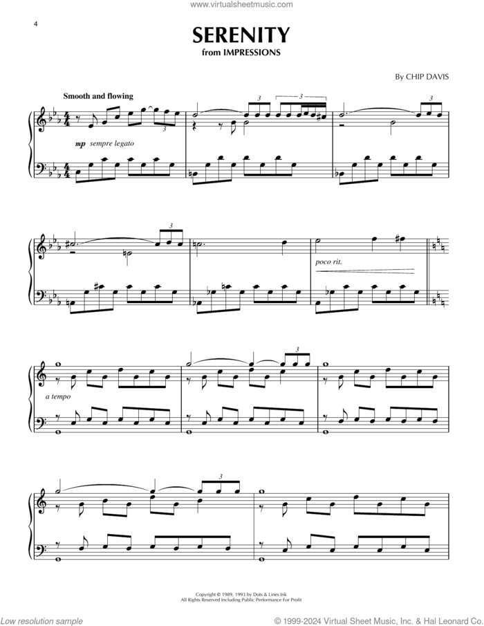 Serenity sheet music for piano solo by Chip Davis and Mannheim Steamroller, intermediate skill level