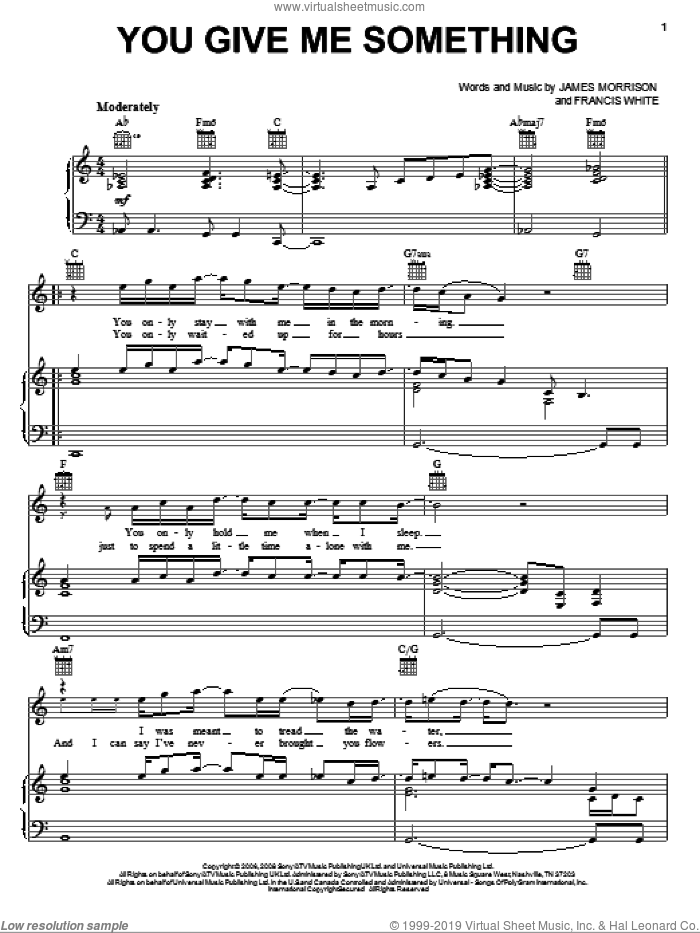 You Give Me Something sheet music for voice, piano or guitar by James Morrison and Francis White, intermediate skill level