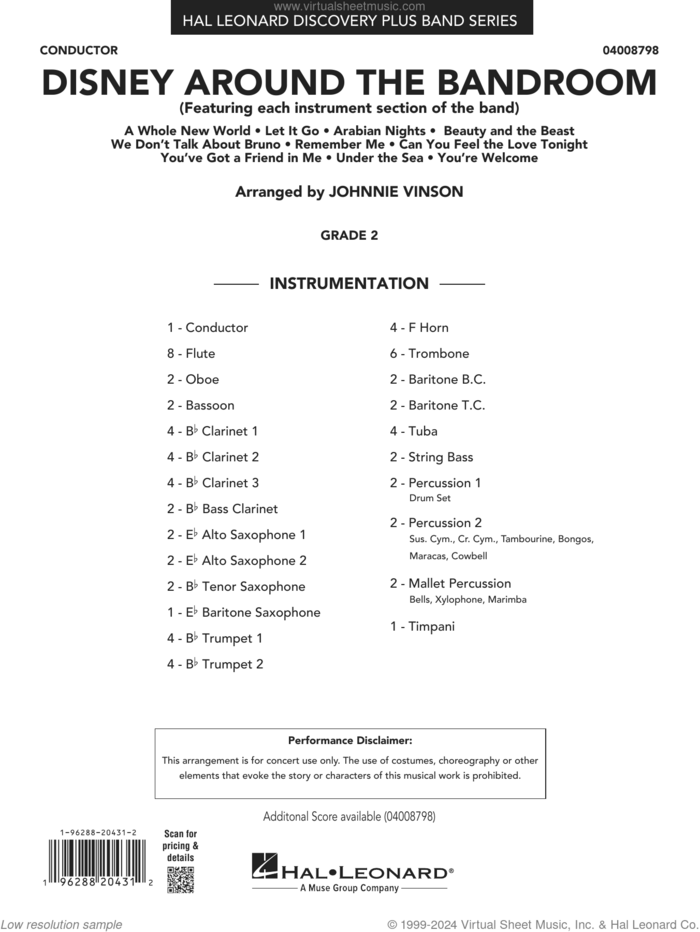 Disney Around the Bandroom (COMPLETE) sheet music for concert band by Johnnie Vinson, intermediate skill level