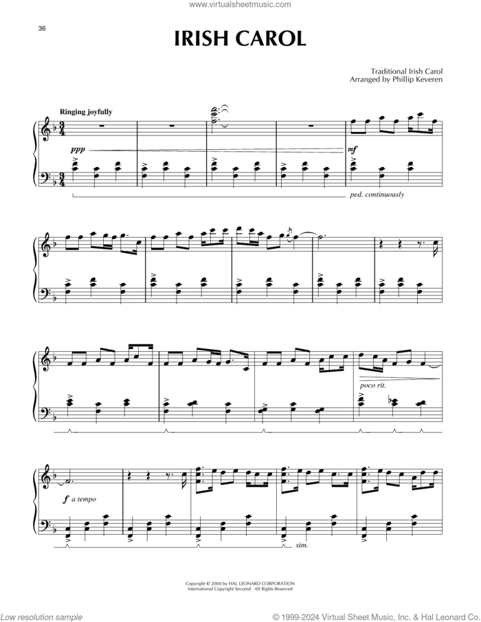 Irish Carol [Celtic version] (arr. Phillip Keveren) sheet music for piano solo , Phillip Keveren and Freef, classical score, intermediate skill level