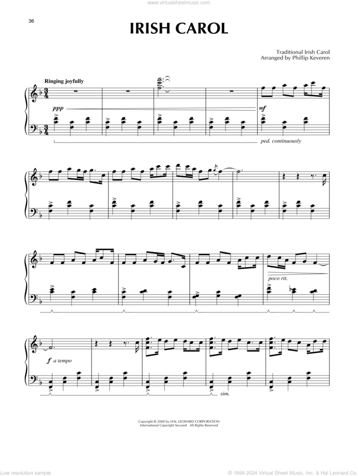 Irish Carol [Celtic version] (arr. Phillip Keveren) sheet music for piano solo , Phillip Keveren and Freef, classical score, intermediate skill level