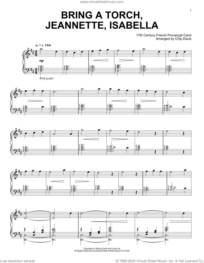 Bring A Torch, Jeanette Isabella sheet music for piano solo by Mannheim Steamroller and Chip Davis, intermediate skill level