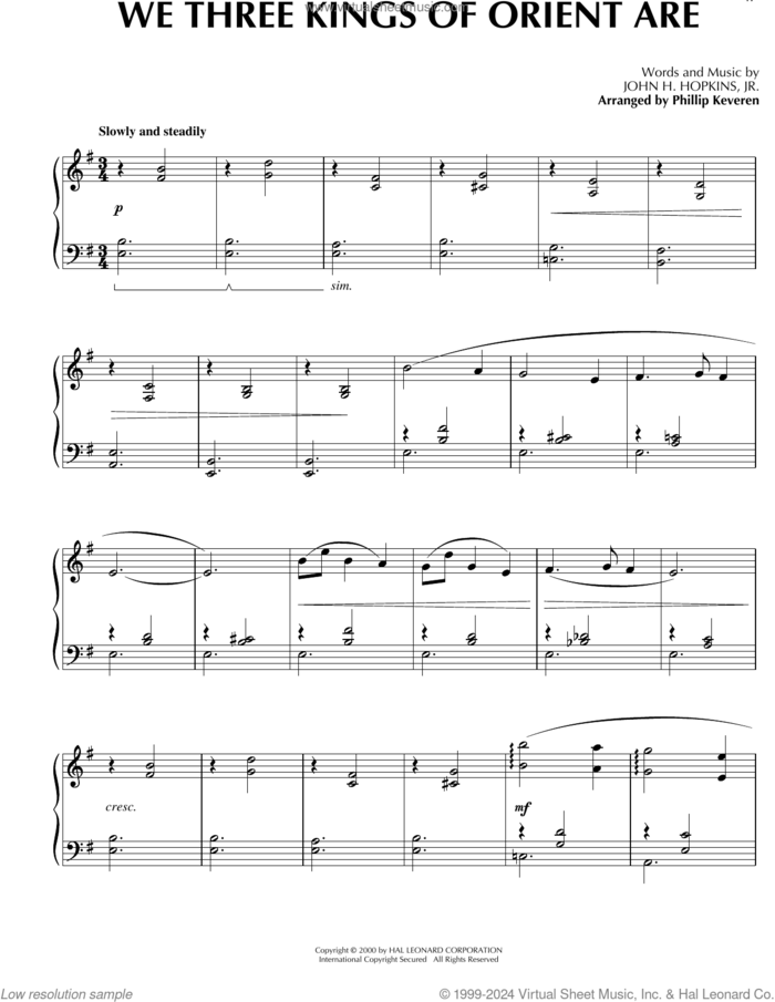 We Three Kings Of Orient Are [Celtic version] (arr. Phillip Keveren) sheet music for piano solo by John H. Hopkins, Jr. and Phillip Keveren, intermediate skill level