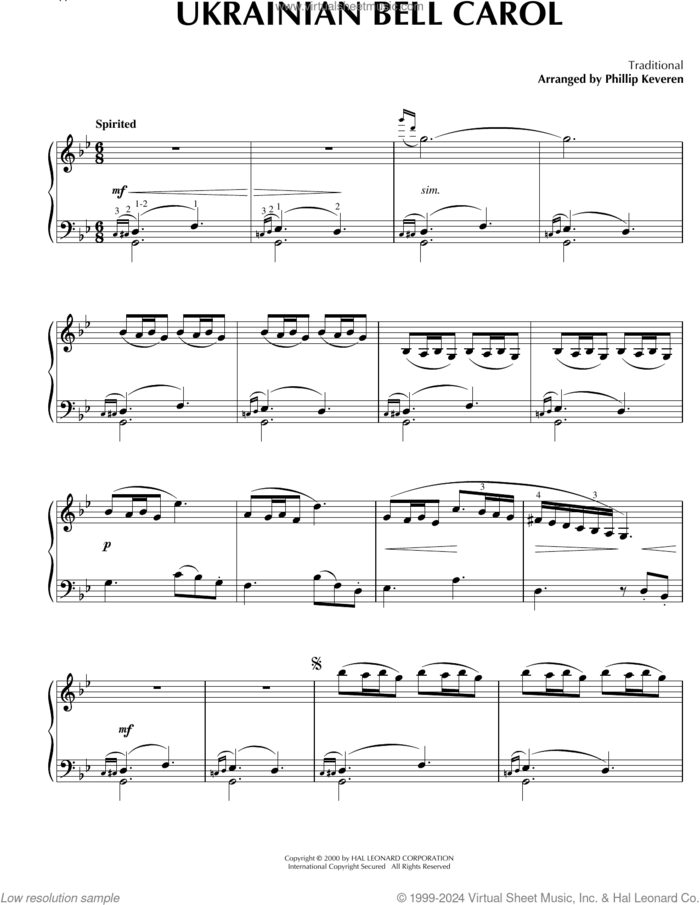 Ukrainian Bell Carol [Celtic version] (arr. Phillip Keveren) sheet music for piano solo by Mykola Leontovych, Phillip Keveren and Miscellaneous, intermediate skill level