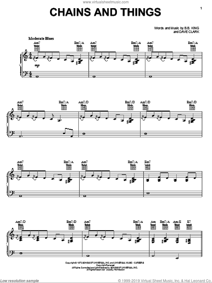 Chains And Things sheet music for voice, piano or guitar by B.B. King and Dave Clark, intermediate skill level