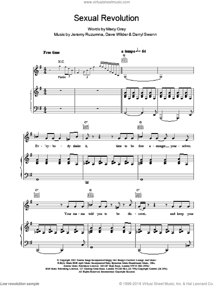 Sexual Revolution sheet music for voice, piano or guitar by Macy Gray, Dave Wilder and Jeremy Ruzumna, intermediate skill level