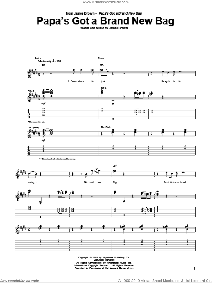 Papa's Got A Brand New Bag sheet music for guitar (tablature) by James Brown, intermediate skill level