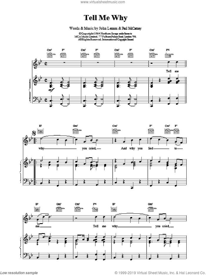 Tell Me Why sheet music for voice, piano or guitar by The Beatles, intermediate skill level