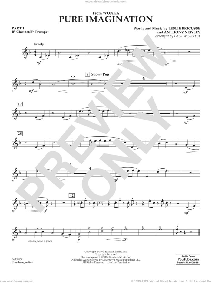 Pure Imagination sheet music for concert band (Bb clarinet/bb trumpet) by Timothée Chalamet, Paul Murtha, Anthony Newley and Leslie Bricusse, intermediate skill level