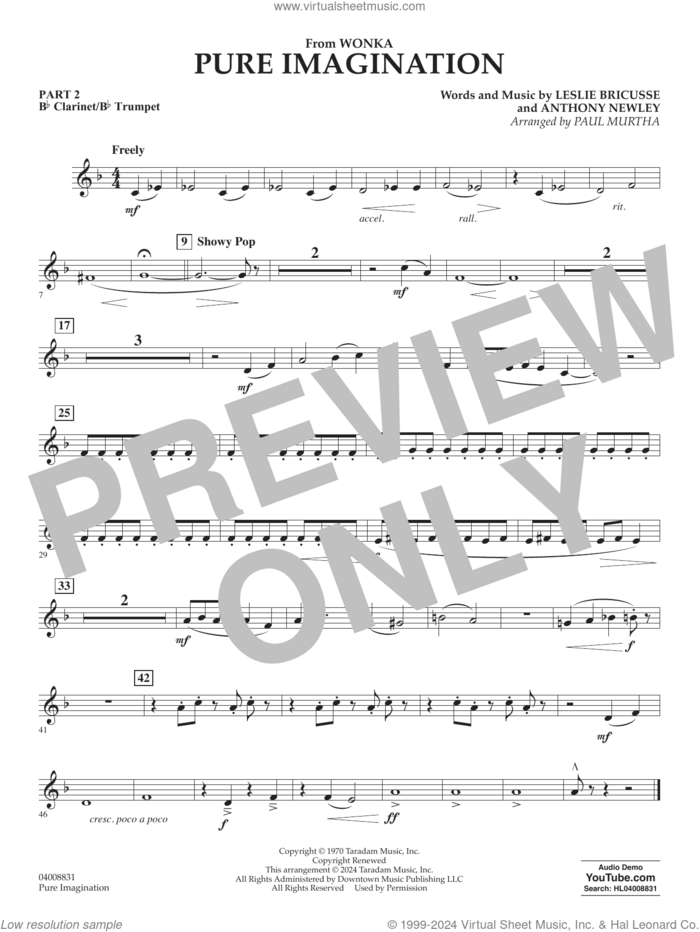 Pure Imagination sheet music for concert band (Bb clarinet/bb trumpet) by Timothée Chalamet, Paul Murtha, Anthony Newley and Leslie Bricusse, intermediate skill level