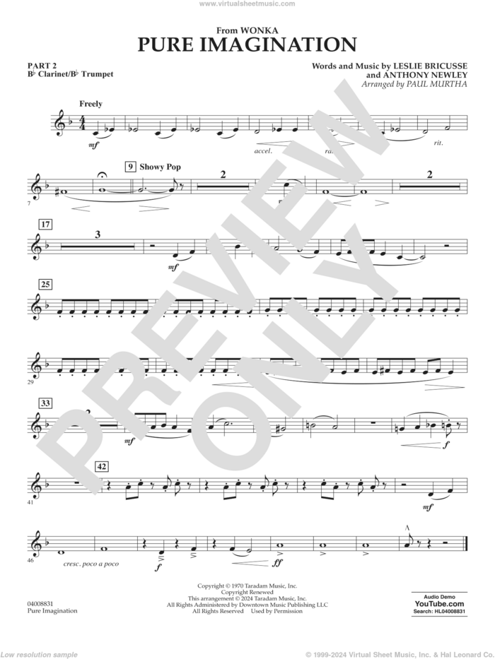 Pure Imagination sheet music for concert band (Bb clarinet/bb trumpet) by Timothée Chalamet, Paul Murtha, Anthony Newley and Leslie Bricusse, intermediate skill level