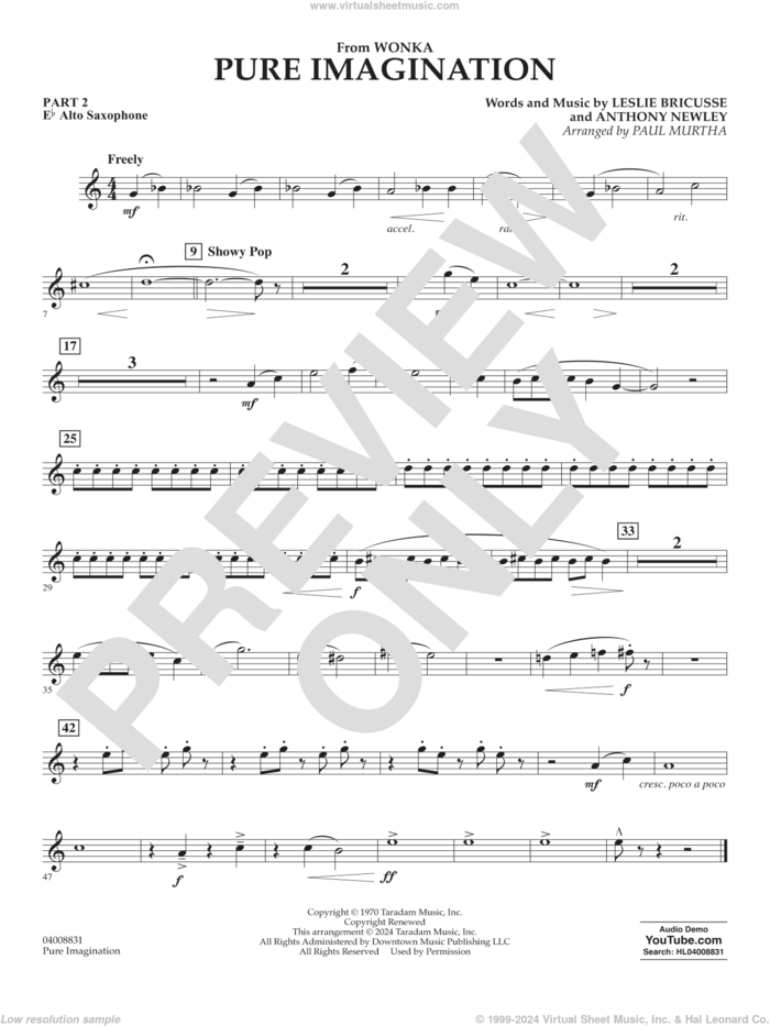 Pure Imagination sheet music for concert band (pt.2 - Eb alto saxophone) by Timothée Chalamet, Paul Murtha, Anthony Newley and Leslie Bricusse, intermediate skill level