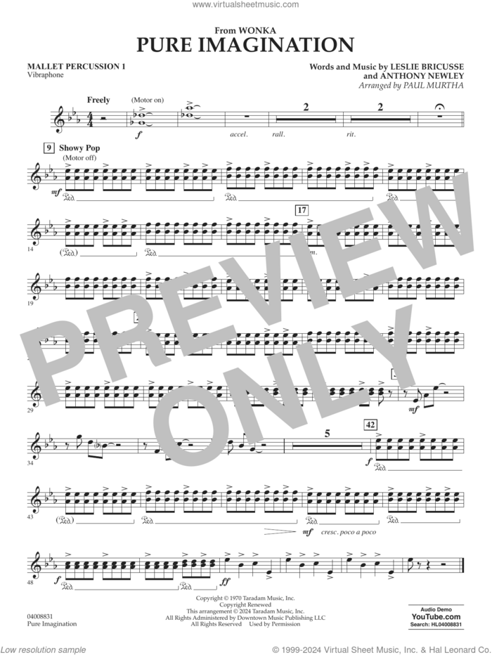 Pure Imagination sheet music for concert band (mallet percussion 1) by Timothée Chalamet, Paul Murtha, Anthony Newley and Leslie Bricusse, intermediate skill level