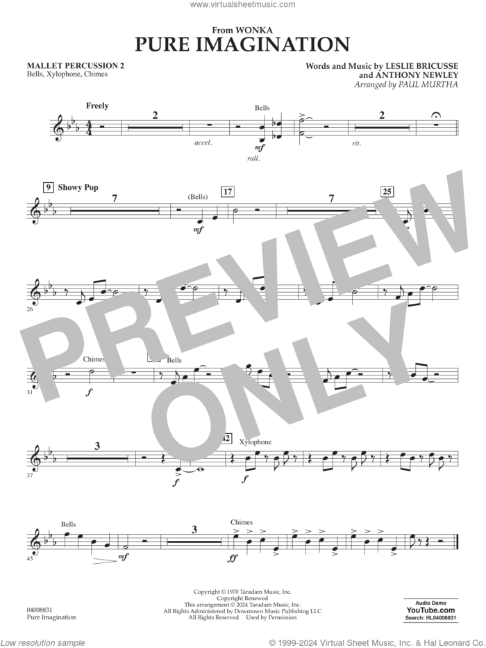 Pure Imagination sheet music for concert band (mallet percussion 2) by Timothée Chalamet, Paul Murtha, Anthony Newley and Leslie Bricusse, intermediate skill level