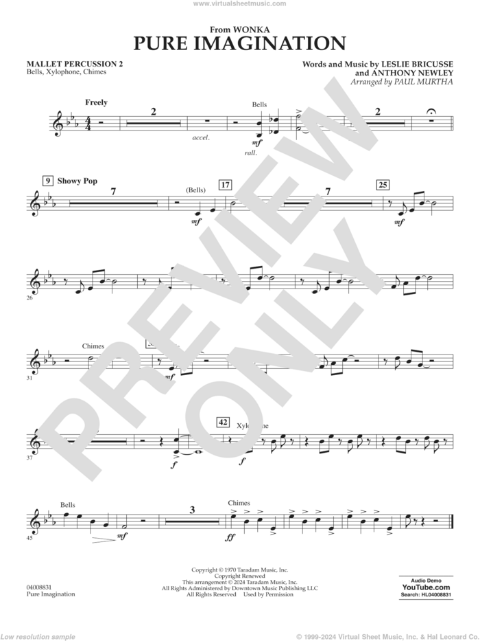 Pure Imagination sheet music for concert band (mallet percussion 2) by Timothée Chalamet, Paul Murtha, Anthony Newley and Leslie Bricusse, intermediate skill level