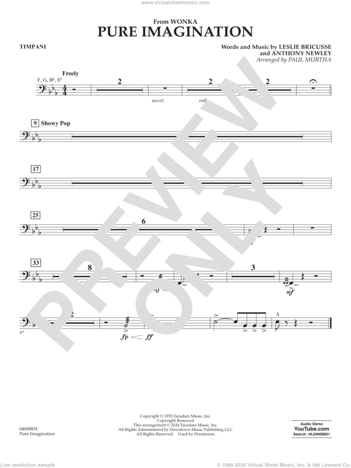 Pure Imagination sheet music for concert band (timpani) by Timothée Chalamet, Paul Murtha, Anthony Newley and Leslie Bricusse, intermediate skill level