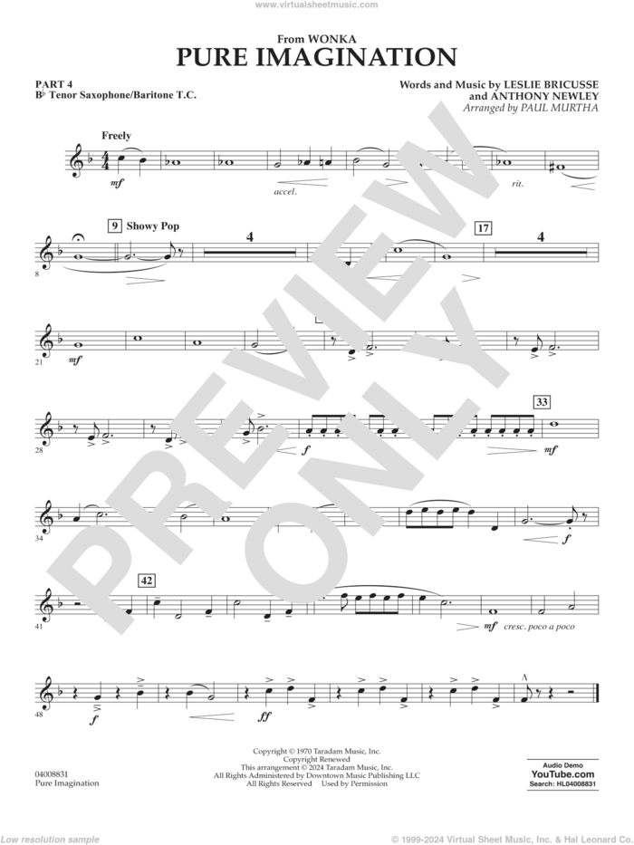 Pure Imagination sheet music for concert band (Bb tenor sax/bar. t.c.) by Timothée Chalamet, Paul Murtha, Anthony Newley and Leslie Bricusse, intermediate skill level