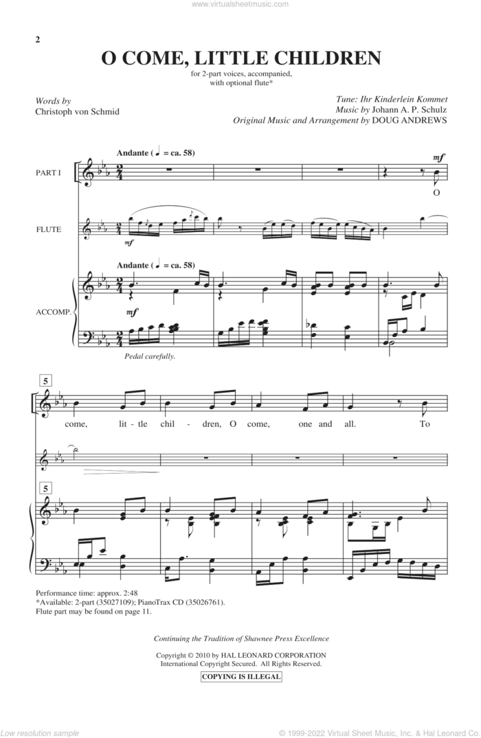O Come, Little Children sheet music for choir (2-Part) by Doug Andrews, intermediate duet