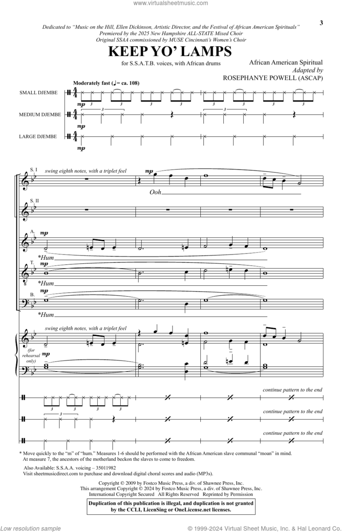 Keep Yo' Lamps sheet music for choir (SSATB) by Rosephanye Powell and Miscellaneous, intermediate skill level