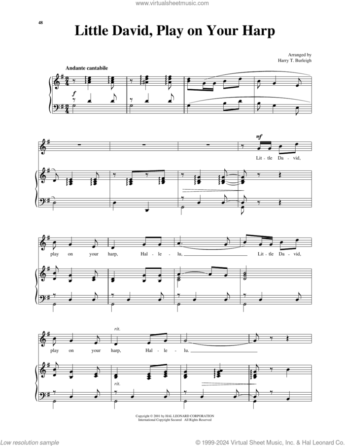 Little David, Play On Your Harp (arr. Richard Walters) (High Voice) sheet music for voice and piano (High Voice) , Harry T. Burleigh and Richard Walters, intermediate skill level
