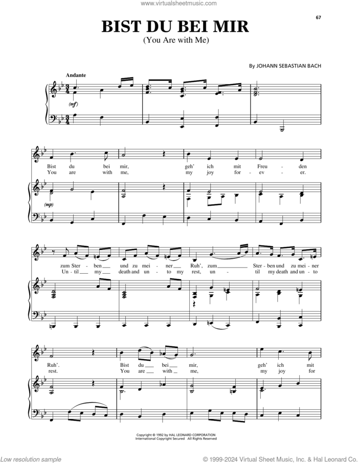 Bist du bei mir (You Are With Me) (arr. Richard Walters) (High Voice) sheet music for voice and piano (High Voice) by Johann Sebastian Bach and Richard Walters, classical wedding score, intermediate skill level