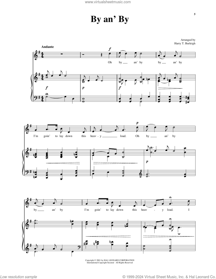 By And By (arr. Richard Walters) (High Voice) sheet music for voice and piano (High Voice) , Harry T. Burleigh and Richard Walters, intermediate skill level