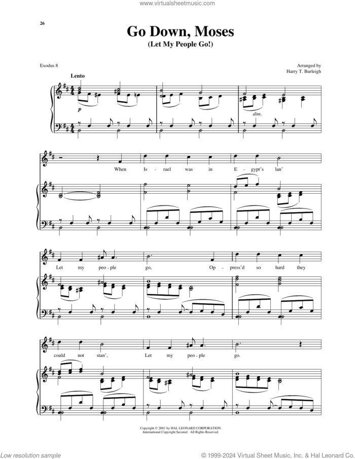 Go Down Moses (arr. Richard Walters) (High Voice) sheet music for voice and piano (High Voice) by Fela Sowande, Harry T. Burleigh and Richard Walters, intermediate skill level