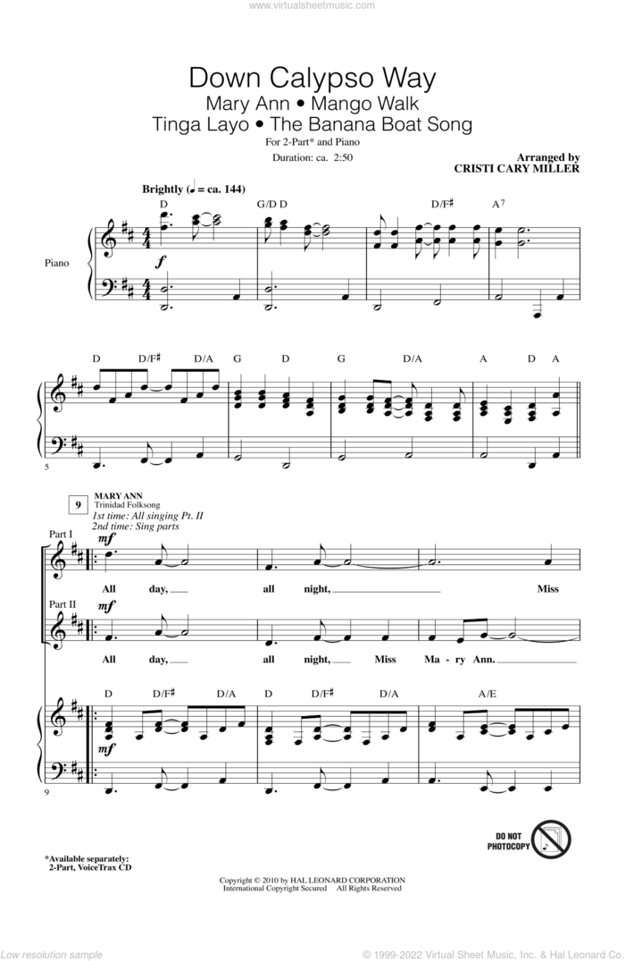 Down Calypso Way sheet music for choir (2-Part) by Cristi Cary Miller, intermediate duet