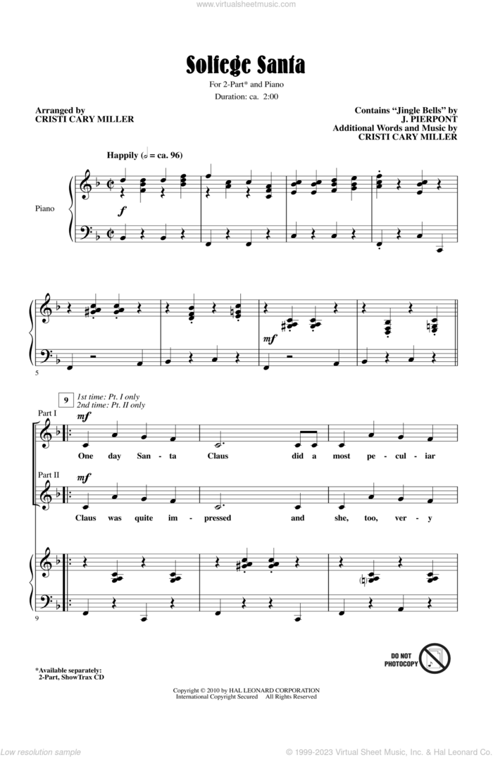 Solfege Santa sheet music for choir (2-Part) by Cristi Cary Miller, intermediate duet