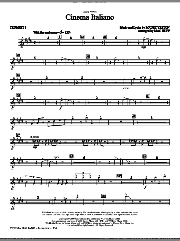 Cinema Italiano (complete set of parts) sheet music for orchestra/band by Maury Yeston and Mac Huff, intermediate skill level