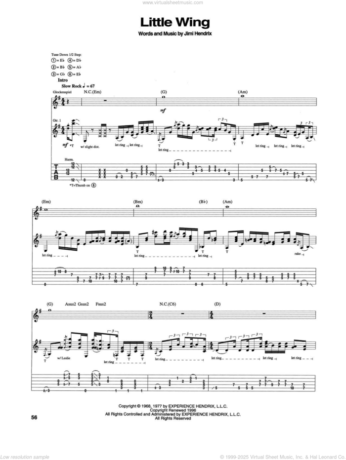 Little Wing sheet music for guitar (tablature) by Jimi Hendrix, intermediate skill level