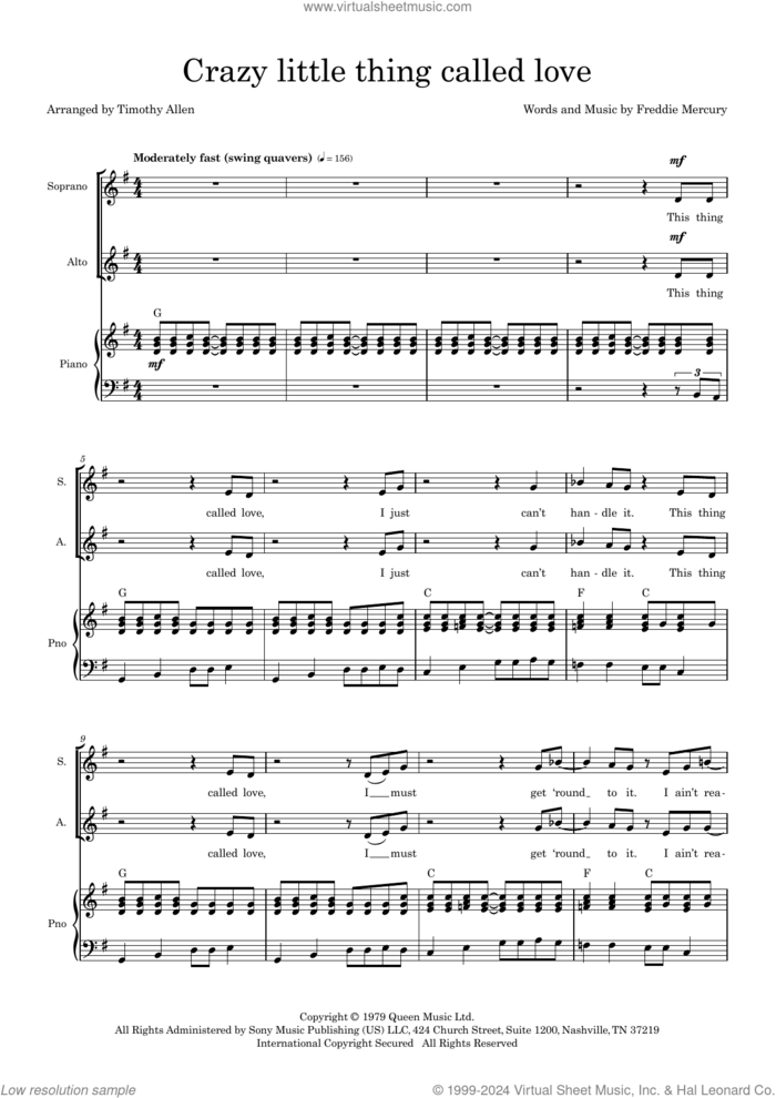 Crazy Little Thing Called Love (arr. Tim Allen) (COMPLETE) sheet music for orchestra/band (SATB) by Queen, Freddie Mercury and Tim Allen, intermediate skill level