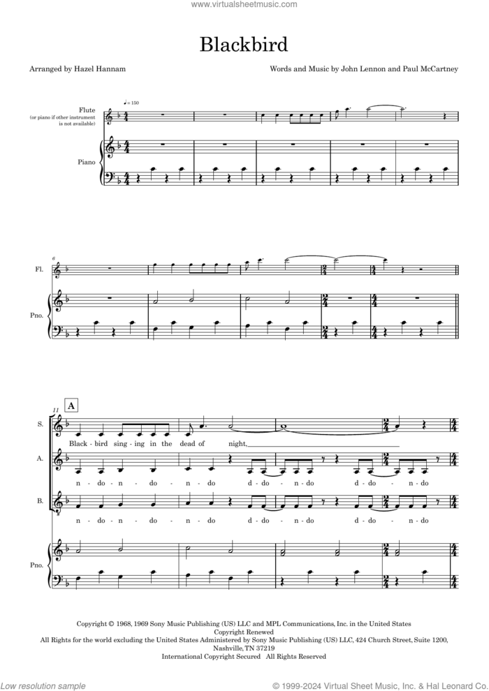 Blackbird (arr. Hazel Hannam) (COMPLETE) sheet music for orchestra/band (SAB) by The Beatles, Hazel Hannam, John Lennon and Paul McCartney, intermediate skill level