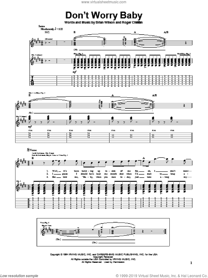Don't Worry Baby sheet music for guitar (tablature) by The Beach Boys, Lorrie Morgan, Brian Wilson and Roger Christian, intermediate skill level