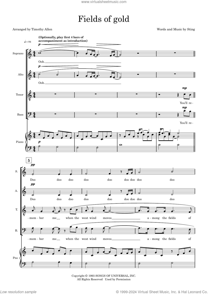 Fields of Gold (arr. Tim Allen) (COMPLETE) sheet music for orchestra/band (SATB) by Sting and Tim Allen, intermediate skill level