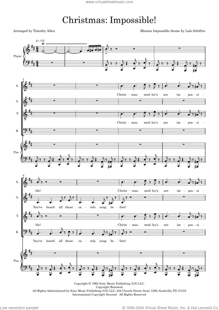 Christmas Impossible Medley (arr. Tim Allen) (COMPLETE) sheet music for orchestra/band (SATB) by Lalo Schifrin and Tim Allen, intermediate skill level