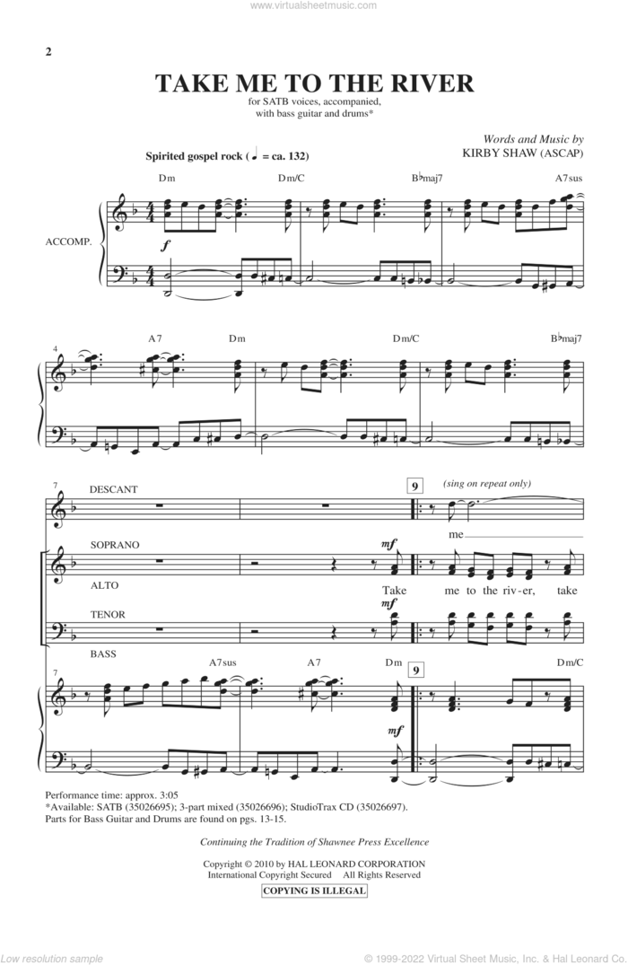 Take Me To The River sheet music for choir (SATB: soprano, alto, tenor, bass) by Kirby Shaw and Miscellaneous, intermediate skill level