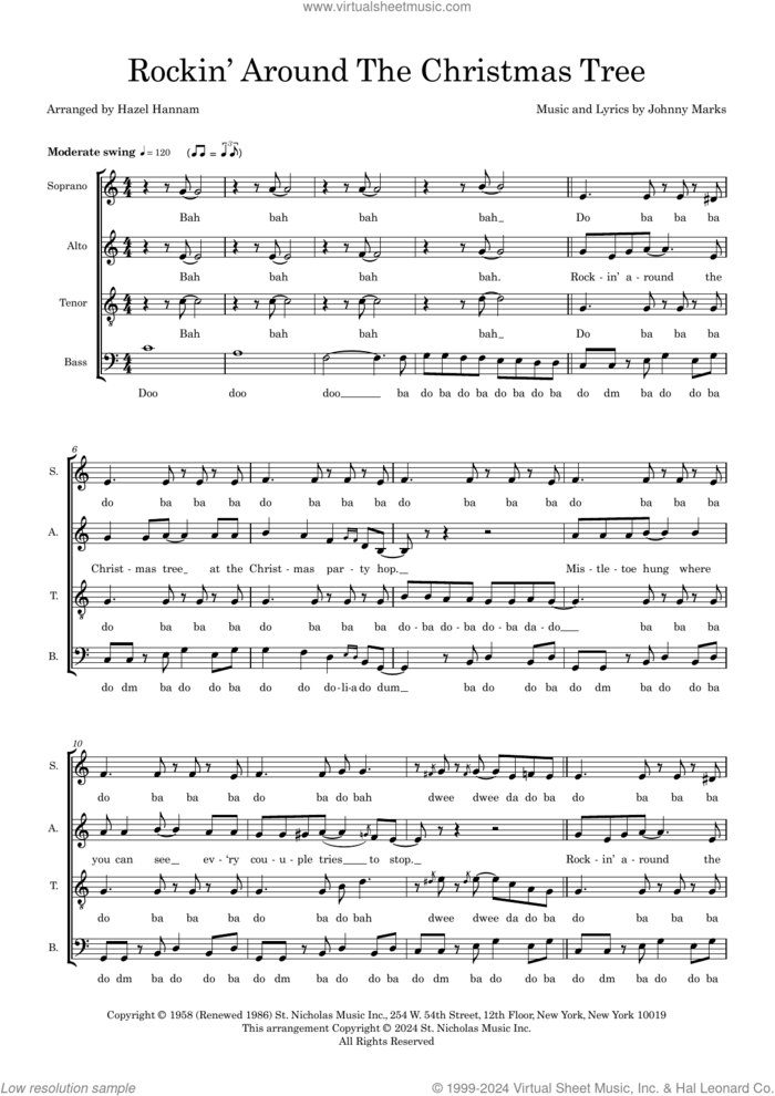 Rockin' Around The Christmas Tree (arr. Hazel Hannam) sheet music for choir (SATB: soprano, alto, tenor, bass) by Johnny Marks and Hazel Hannam, intermediate skill level