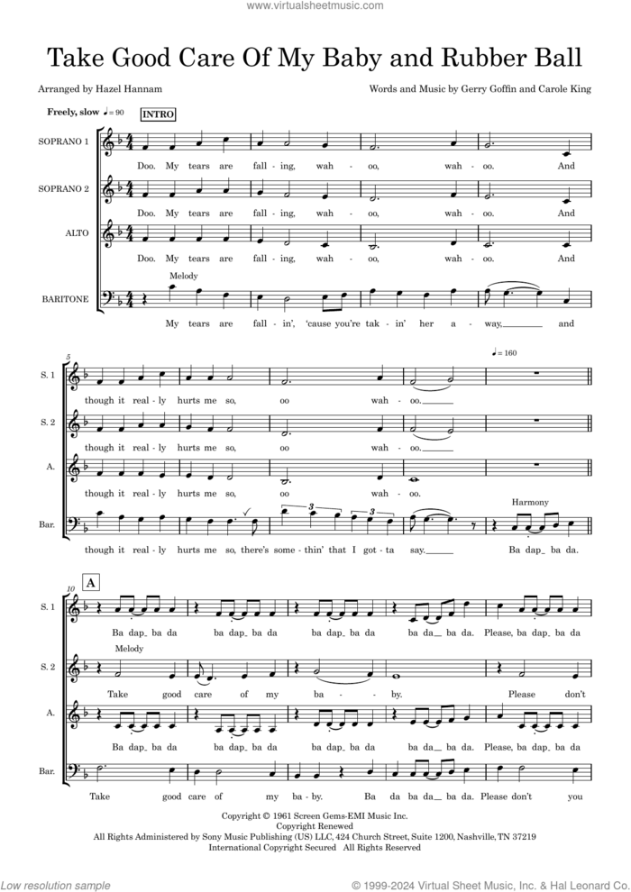 Take Good Care Of My Baby and Rubber Ball (arr. Hazel Hannam) sheet music for choir (SSAB) by Carole King, Hazel Hannam, Carole King & Gerry Goffin and Gerry Goffin, intermediate skill level