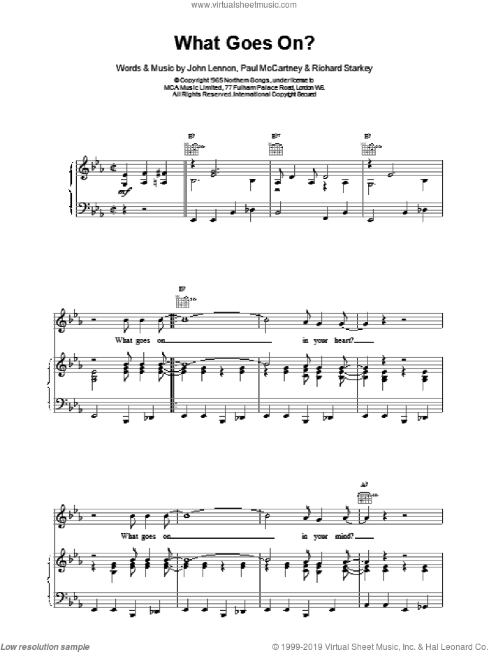What Goes On? sheet music for voice, piano or guitar by The Beatles and Paul McCartney, intermediate skill level