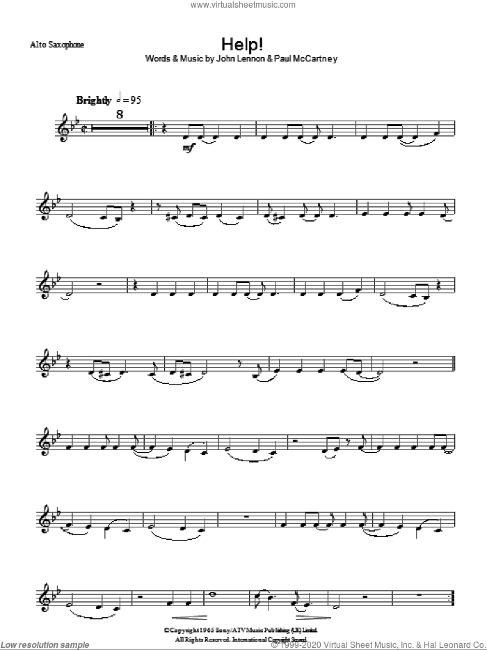 Help! sheet music for alto saxophone solo by The Beatles, John Lennon and Paul McCartney, intermediate skill level