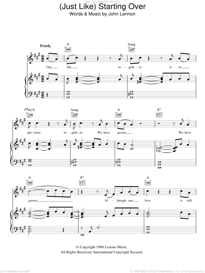 (Just Like) Starting Over sheet music for voice, piano or guitar by John Lennon, intermediate skill level