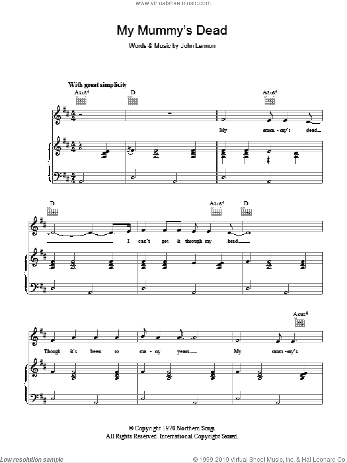 My Mummy's Dead sheet music for voice, piano or guitar by John Lennon, intermediate skill level