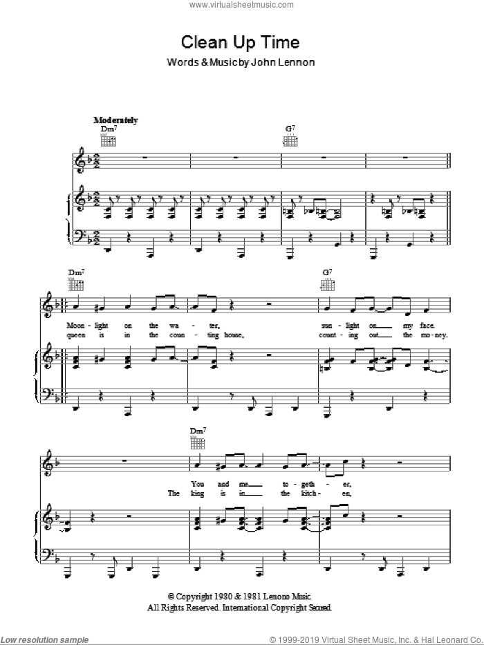 Clean Up Time sheet music for voice, piano or guitar by John Lennon, intermediate skill level