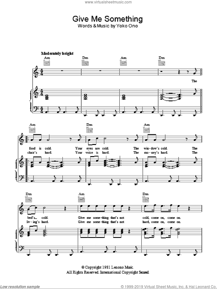 Give Me Something sheet music for voice, piano or guitar by Yoko Ono, intermediate skill level
