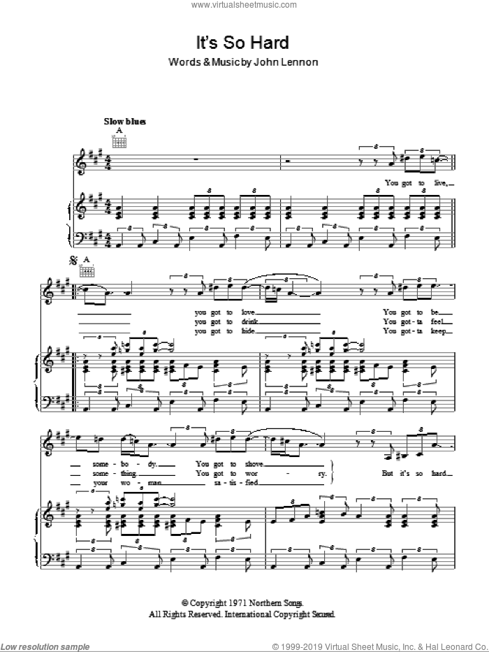 It's So Hard sheet music for voice, piano or guitar by John Lennon, intermediate skill level