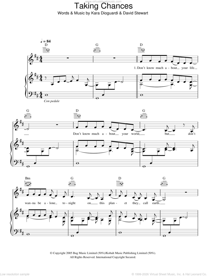 Taking Chances sheet music for voice, piano or guitar by Glee Cast, Celine Dion, Miscellaneous, Dave Stewart and Kara DioGuardi, intermediate skill level